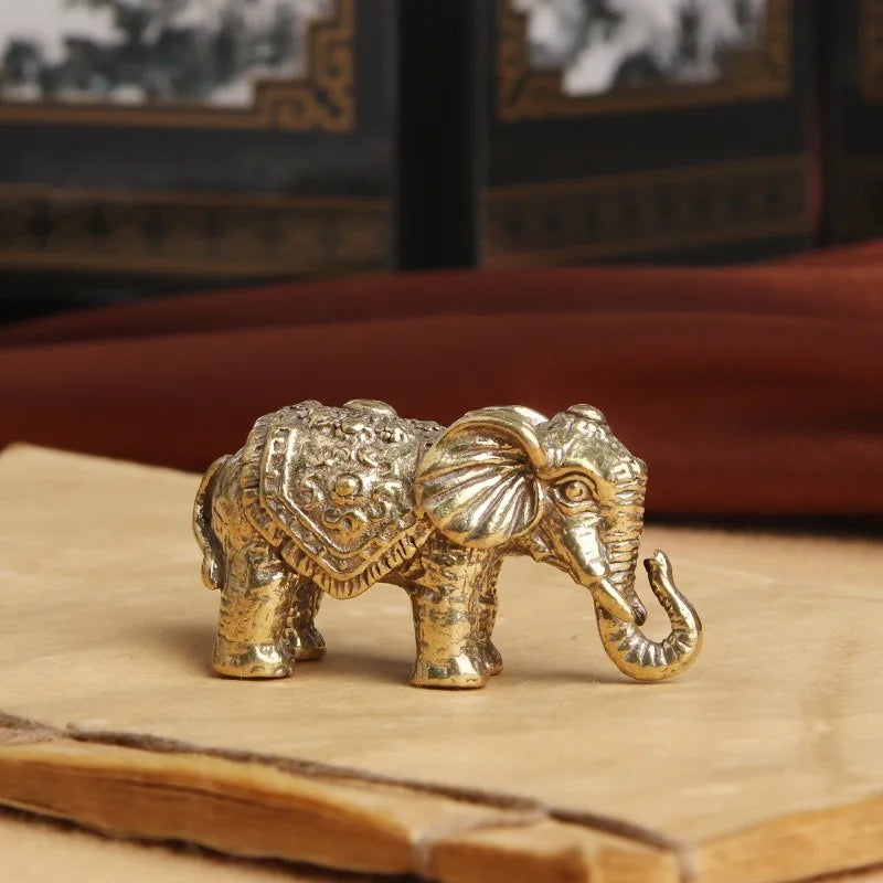 Antique Bronze Minature Elephant Figurines Tea Pet Table Ornament