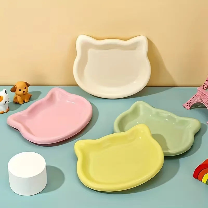4pcs Premium Shallow Pet Dish in 4 Colors | Ideal for Dwarf Cats &