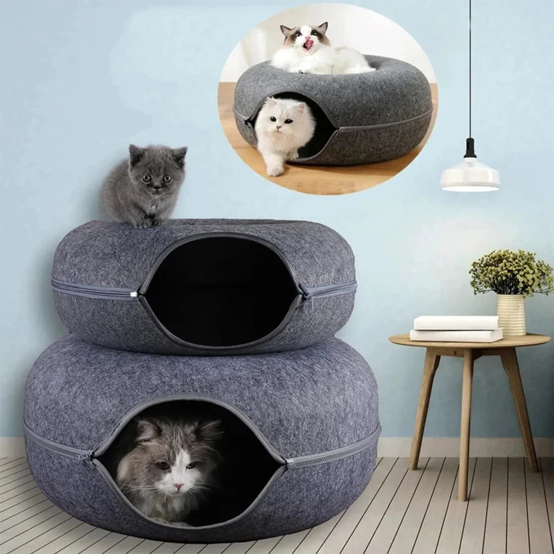 Interactive Round Small Cat Tunnel Nest Felt Kittens Bed House
