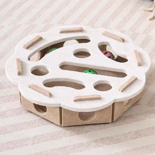 Interactive Cat Puzzle Maze Toy with Bell Ball Felt Box Kitten Playing