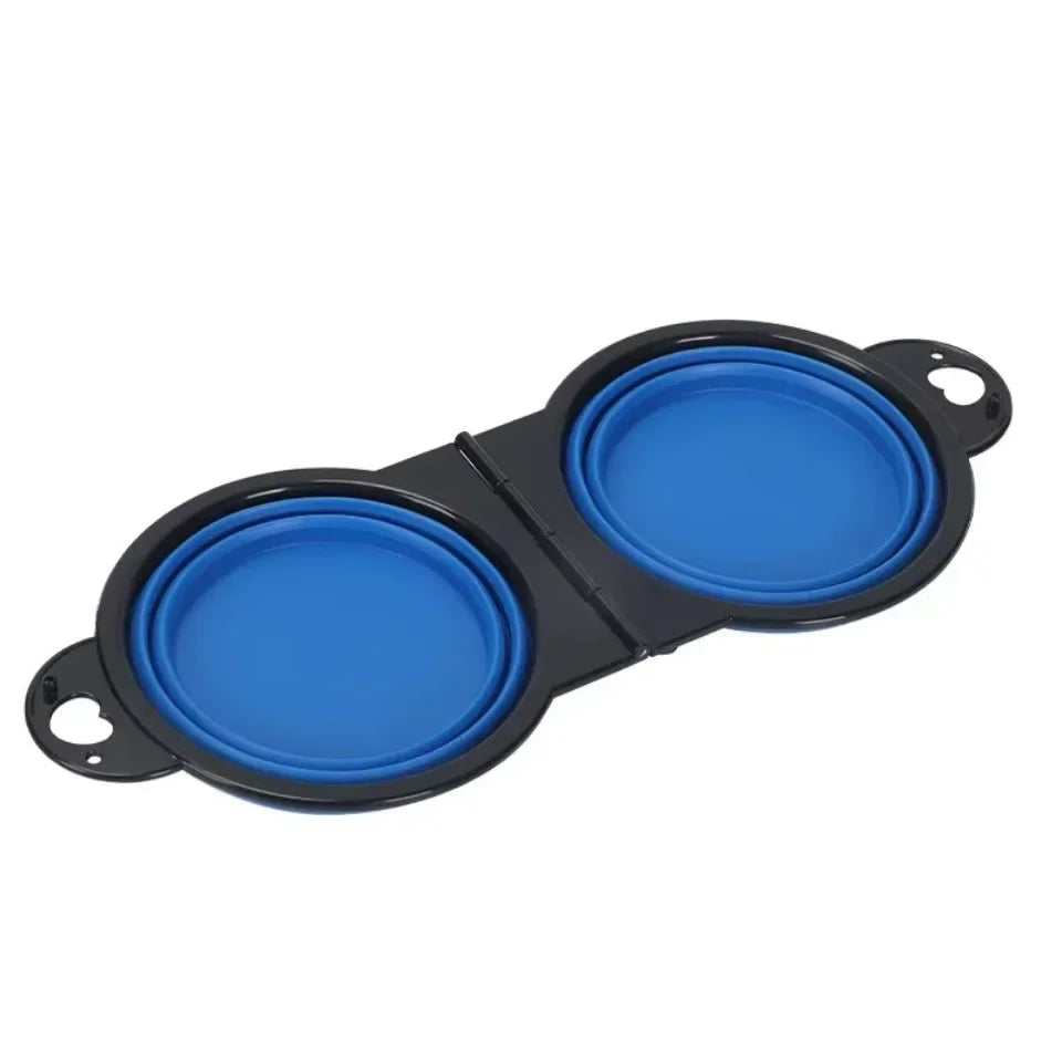 1-piece 2-in-1 Foldable Dual Bowl Feeding Bowl Portable Outdoor Travel