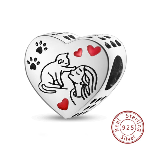 New 925 Sterling Silver Charm Beads Dog Cat Pets Pendant Fit Original