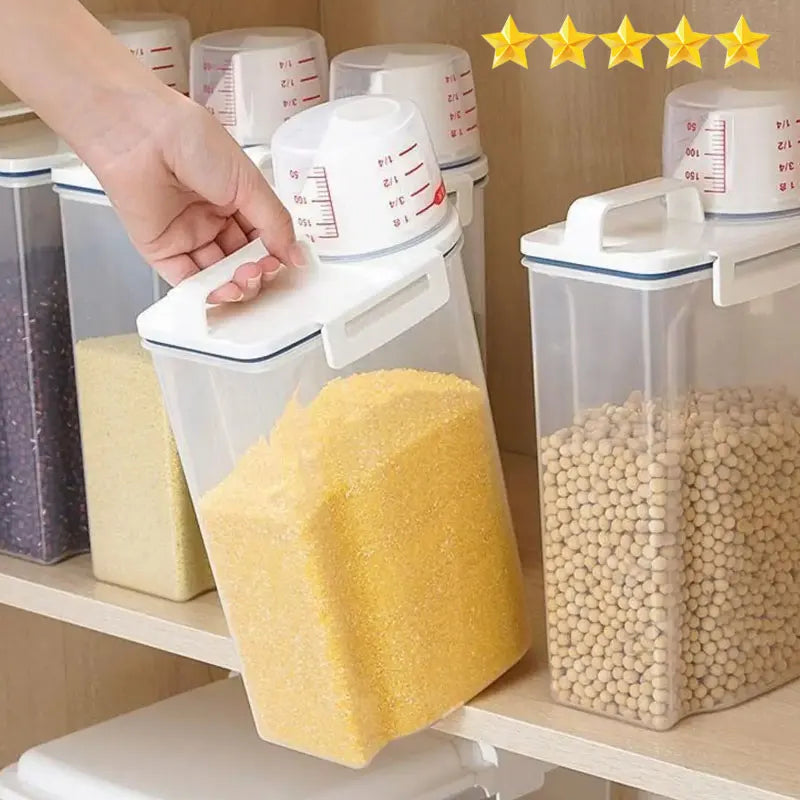 【Hot sales】1pc Rice And Grains Food Storage Canister With Measuring