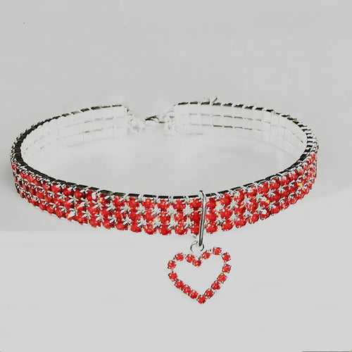 New Cat Dog Collar Three Row Elastic Rhinestone Pet Collars Love