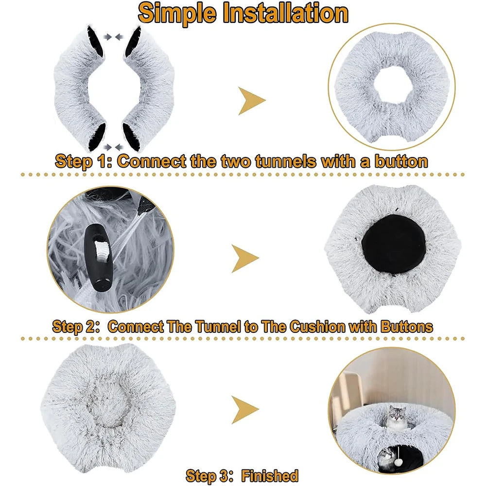 Winter New Arrival Plush Cat Tunnel Bed Foldable Two-in-One round