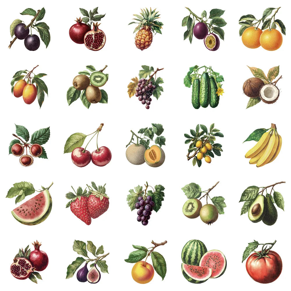 50PCS Retro Fruit Graffiti Stickers Decoration DIY Skateboard Luggage