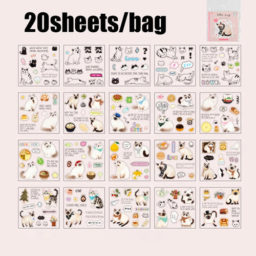 20pcs Corner Cats PET Square Sticker Book for Journal Scrapbooking
