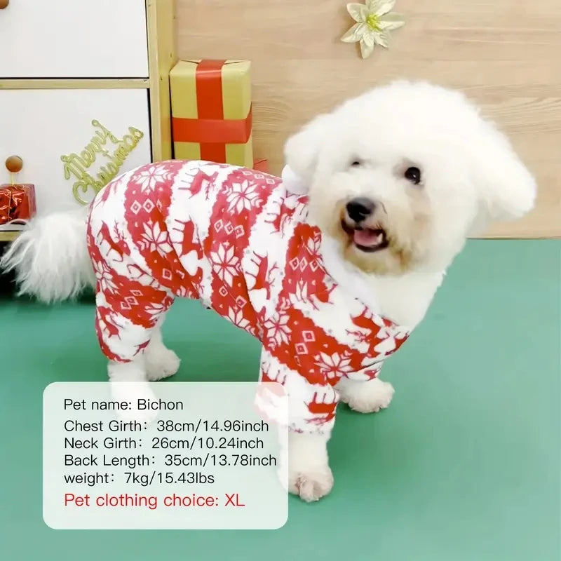 1pc Pet Christmas Reindeer Graphic Pajamas Hooded Jumpsuit For Puppy,