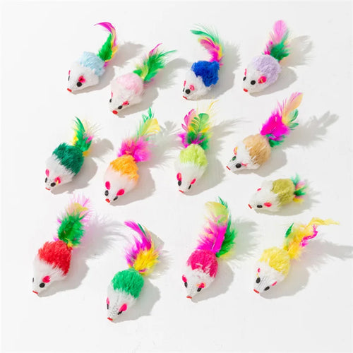 Pet Cat Toys Rabbit Fur False Mouse  Feather Rainbow Mouse Toy  Funny