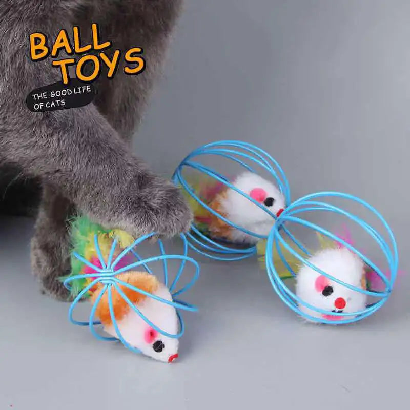 Popular Colorful Mouse in Cage Cat Toy Within Sand Interactive Chase