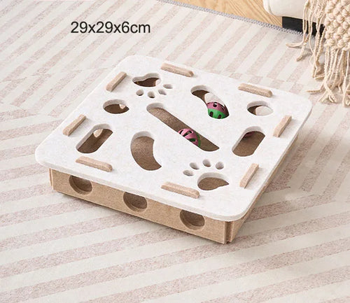 Pet Cat Puzzle Maze Holes Toys Felt Box With Bell Ball Kitten Playing