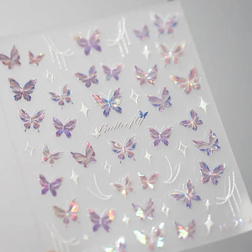 1Pcs 5D Embossed Aurora Butterfly Nail Art Stickers Self Adhesive