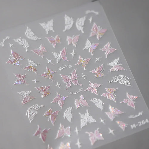 1Pcs 5D Embossed Aurora Butterfly Nail Art Stickers Self Adhesive