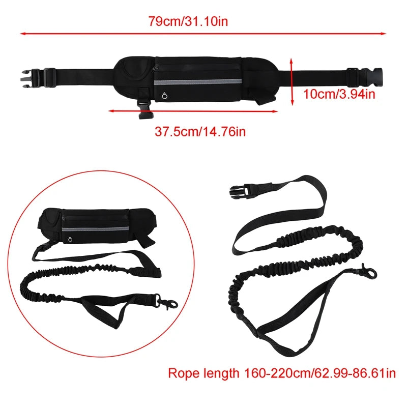 Hand Free Dog Running Leash With Zipper Pouch Running Leash