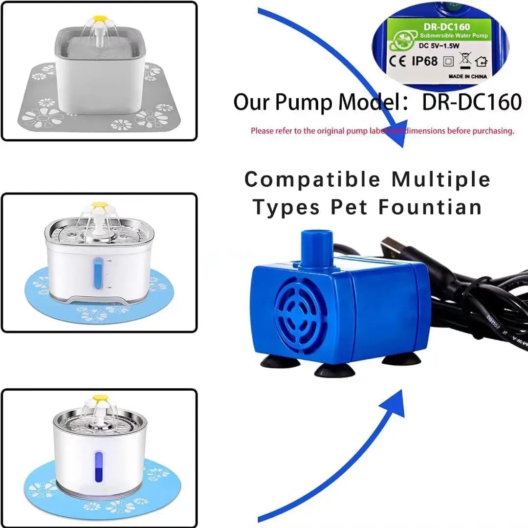 Water Pump for Cat Water Fountain Replacement Motor with LED Blue