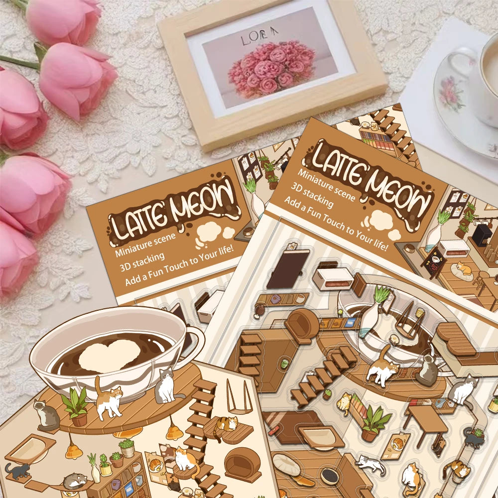 2PCS Creative Hot Shot Shrinking World Latte Meow Island Landscape