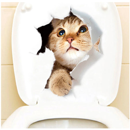 Vivid 3d Hole Funny Cat Dog Toilet Stickers Diy Wc Washroom Home
