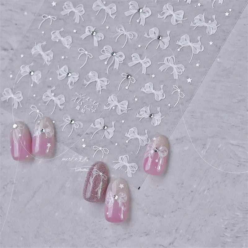 1Sheet Luxury Crystal diamond Nail Charms Stickers Lace Bow Self