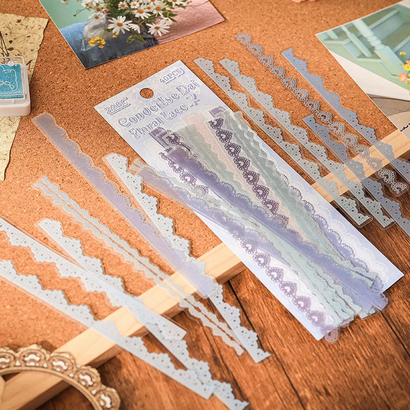 40 pcs Lace Stickers Cute Aesthetics Decor Collage Junk Journal