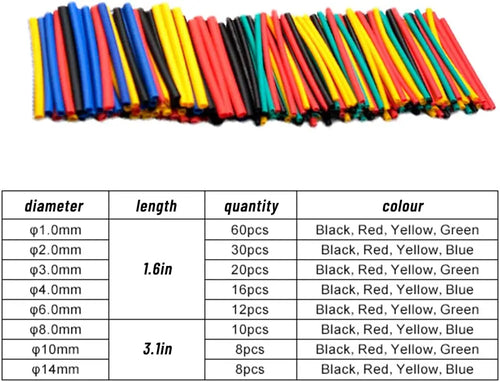 164/328PCS Heat Shrink Tubing 2:1Wire Cable Wrap Assortment Electric
