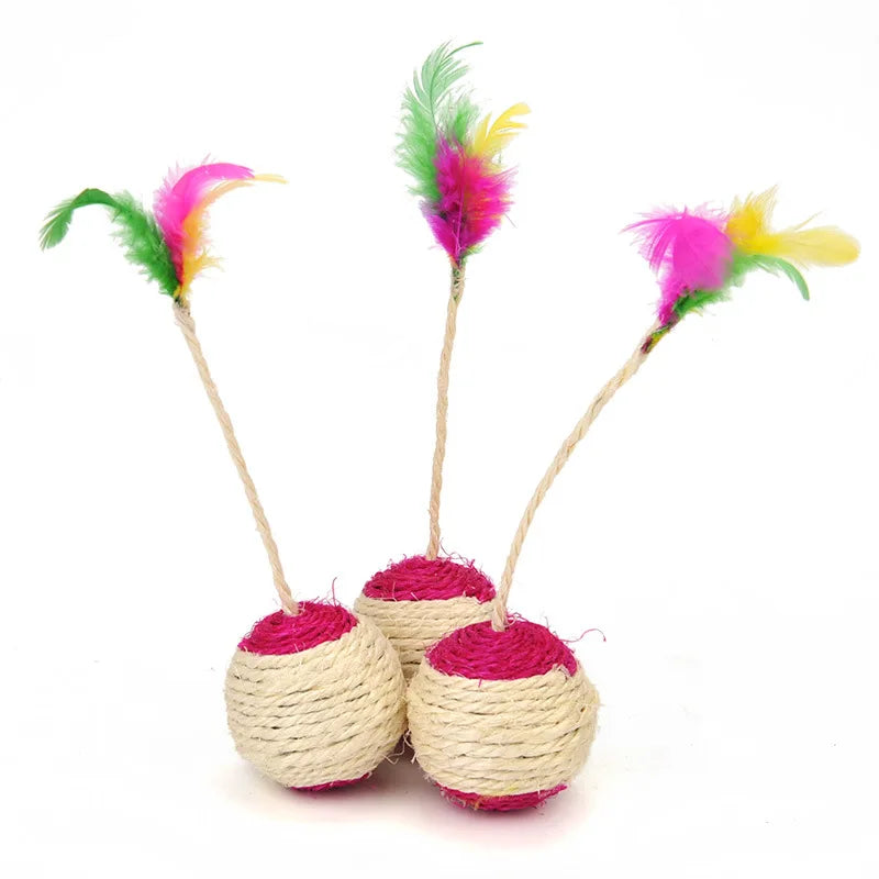 Colorful Feather Cat Toy Interactive Sisal Shuttlecock Ball for Cats