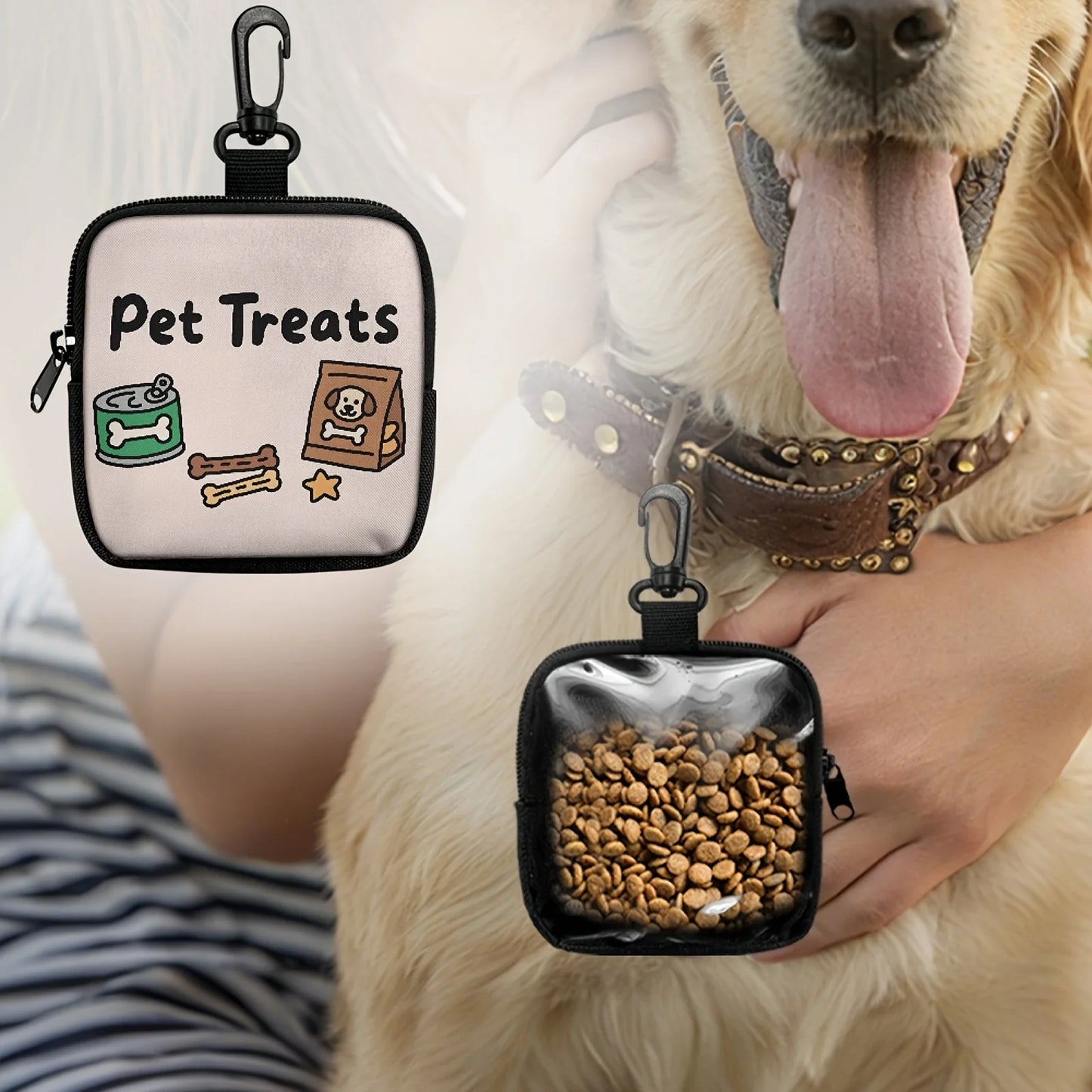 1Pcs Dog Print Dog Treat Bag with Hook and Zipper - Pet Training Set,