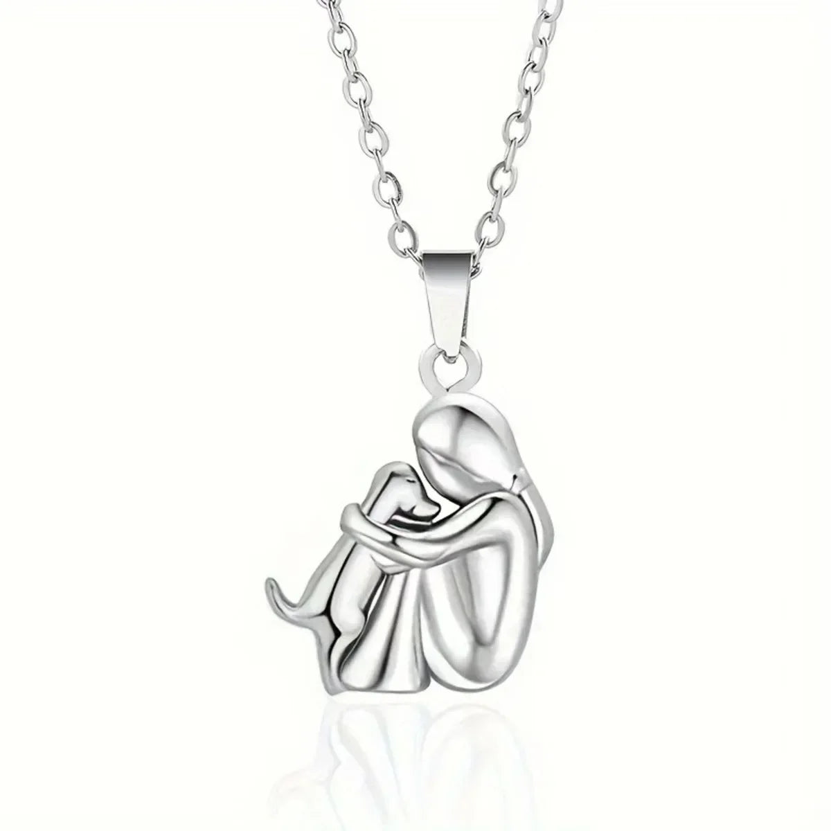 Dog Lover Hug Pendant Necklace | Two-Tone Stainless Steel | Pet