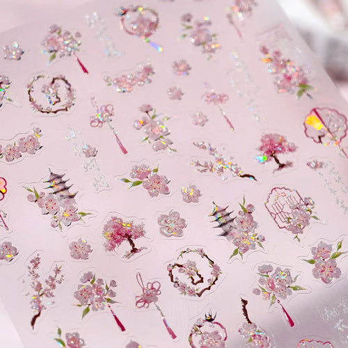 1 pc 5D Chinese style camellia nail sticker Vernal Equinox peach