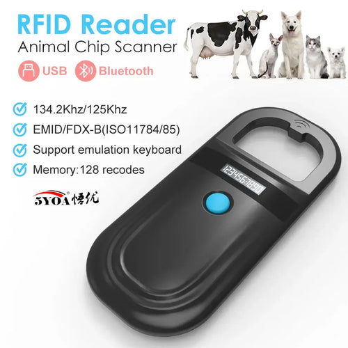 5YOA Handheld 134.2Khz Animal RFID Reader Pet Cat Dog Micro-Type Chip