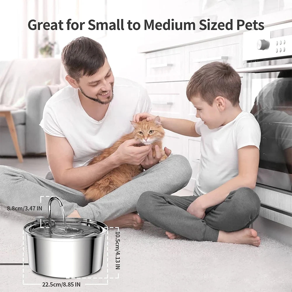 Stainless Steel Pet Water Feeder Cat Automatic Water Fountain USB
