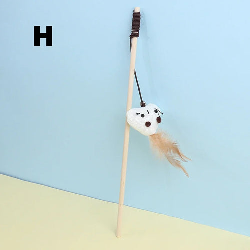 New Mouse Wooden Teasing Cat Rod Cat Toy Pet Supplies Feather Bell