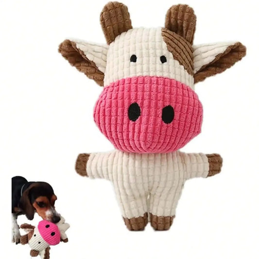 Fun Pet Toy Pet Cow Shape Corduroy Chew Toy For Dogs Puppy Squeaker