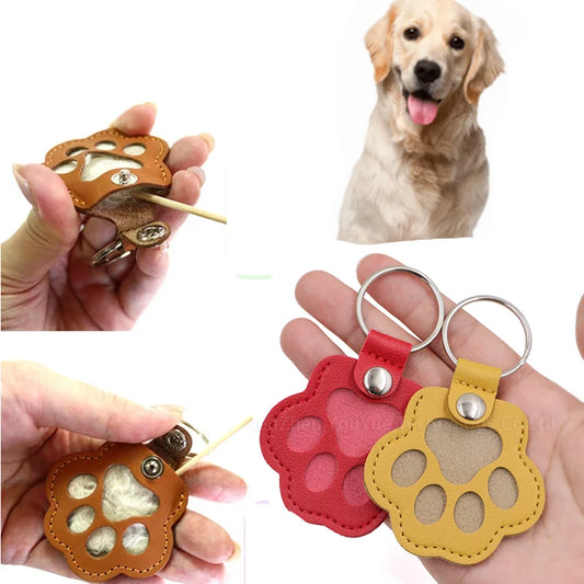 Memorial Leather Pet Hair Storage Bag Cat Paw Keychain Multifunctional