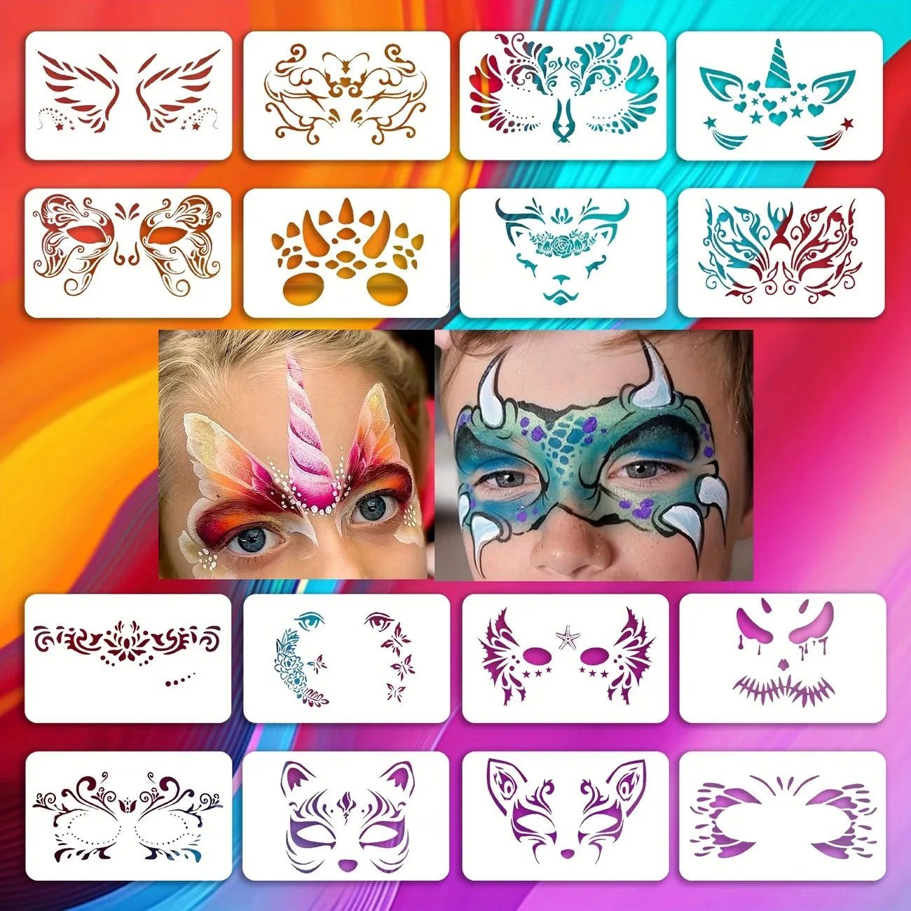16pcs Reusable PET Face Painting Stencils, Assorted Designs for DIY