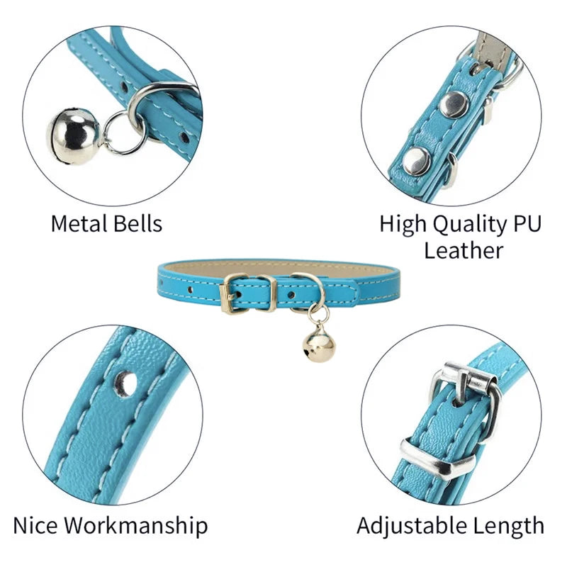 Adjustable PU Leather Cat Collar - Durable, Stylish Pet Collar with