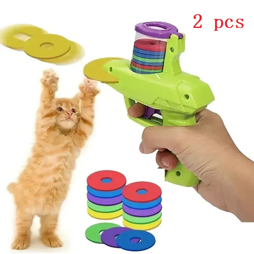 Cat Dog Toy with Colorful Flying Discs Set, Pet Toy Gun Launcher