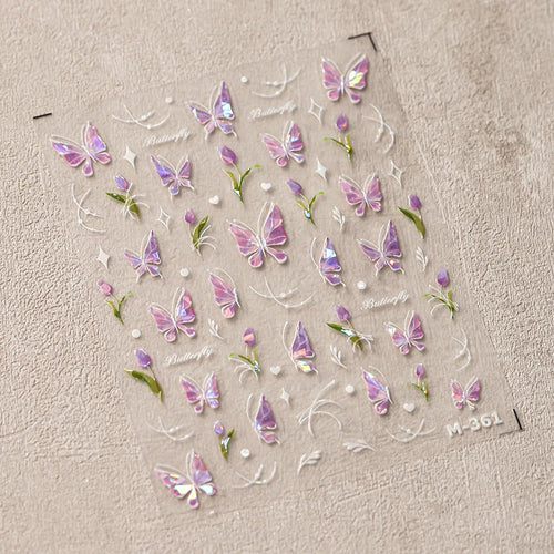 1Pcs 5D Embossed Aurora Butterfly Nail Art Stickers Self Adhesive