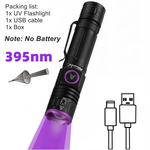 365/395nm Zoom UV Flashlight USB Rechargeable Ultraviolet adhesive