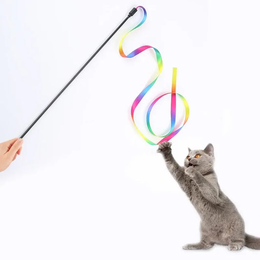 Interactive Coloured Ribbon Cat Toys Teasing Catd Stick Satin Ribbon