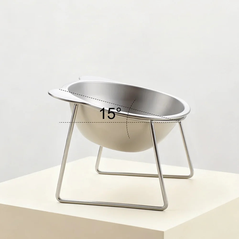 304 Stainless Steel Elevated Pet Bowl: Angled Tilted Feeder with Neck
