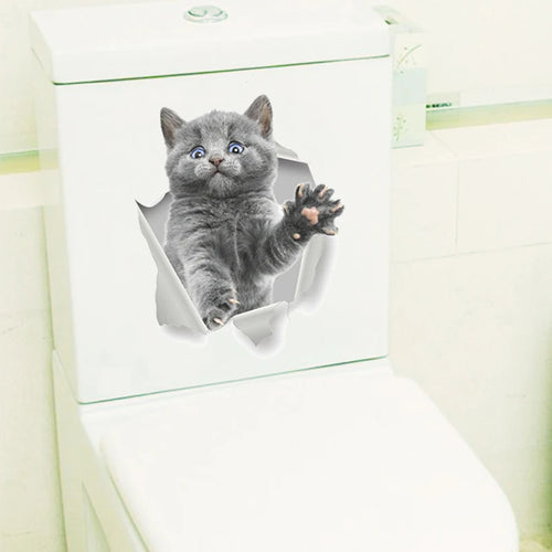 Vivid 3d Hole Funny Cat Dog Toilet Stickers Diy Wc Washroom Home