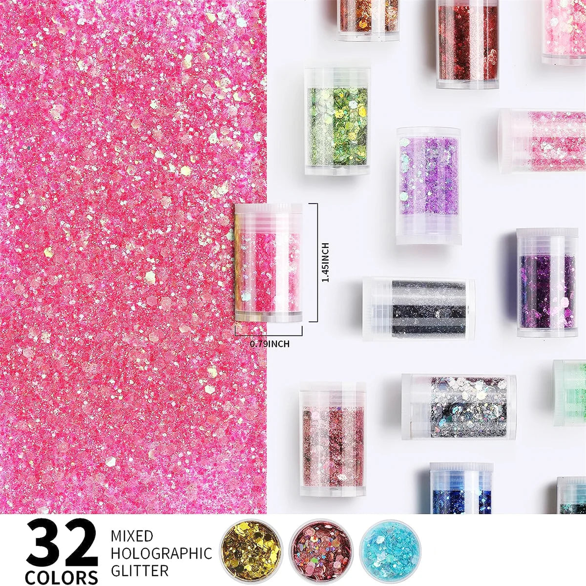 32 Bottls Holographic Glitter, Style Reflective Body Glitter for Eyes