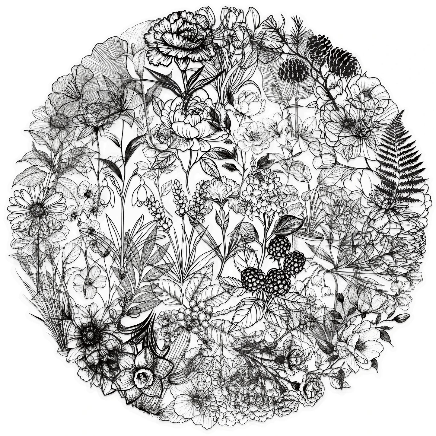 50pcs Black And White Vintage Retro Flower Plant Stickers Decals