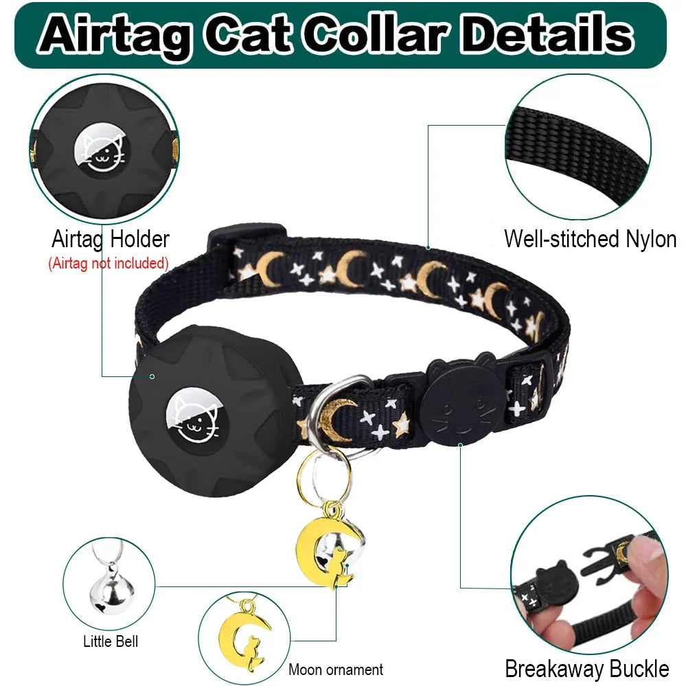 Apple Tag Pet Collar with AirTag Holder & Moon Ornament for Kitten