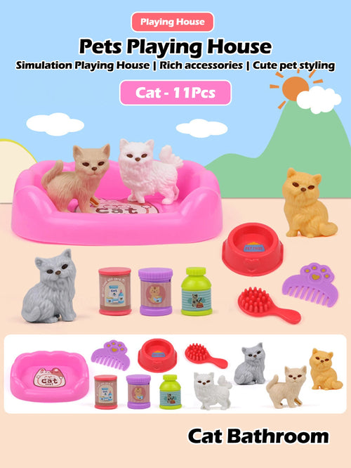 Cute Dog Pet Basket Family Toys Dog Doll Set Dog Cage Toys Scene