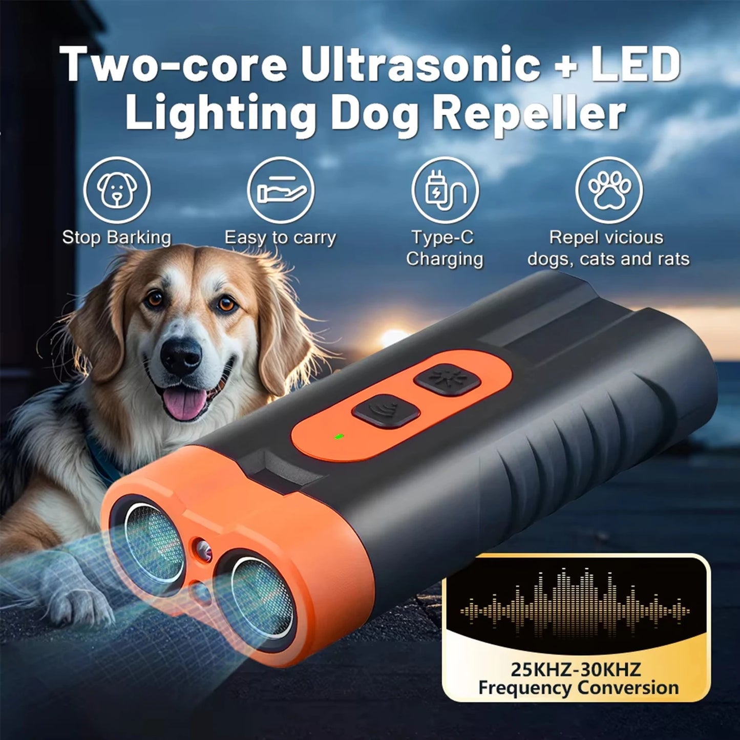 Dog Repeller Portable Ultrasonic Deterrent Handheld Anti-barking 3in1