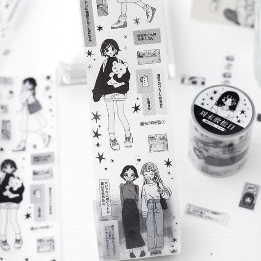 2m/roll Kawaii Japanese black and white manga style PET die-cut tape