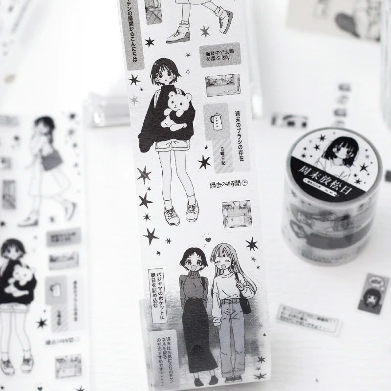2m/roll Kawaii Japanese black and white manga style PET die-cut tape