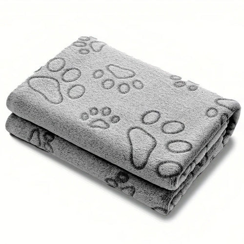 Cozy Plush Dog Paw Print Blanket - Soft Flannel Pet Bed Mat for Cats &