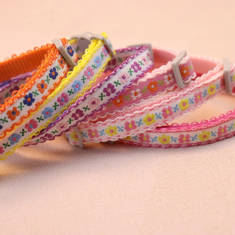 Hand Knitting Flower Pet Collar With Bell Colorful Retro Style Cat